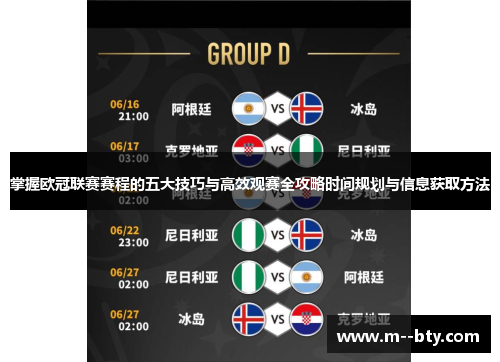 掌握欧冠联赛赛程的五大技巧与高效观赛全攻略时间规划与信息获取方法